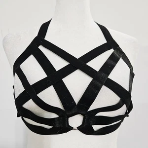 Jelinda Damen BH Gummizug Cupless Cage Bra Träger Hohl Cut Outs Sexy See Th - Bild 1 von 15