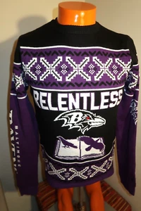 B2 Baltimore Ravens Purple Black Relentless Ugly Christmas Sweater men small EUC - Picture 1 of 8