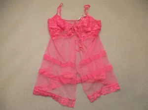 Victoria's Secret Size M Womens Pink Lace Mesh Unlined Wireless Sexy Chemise 7K - Picture 1 of 5