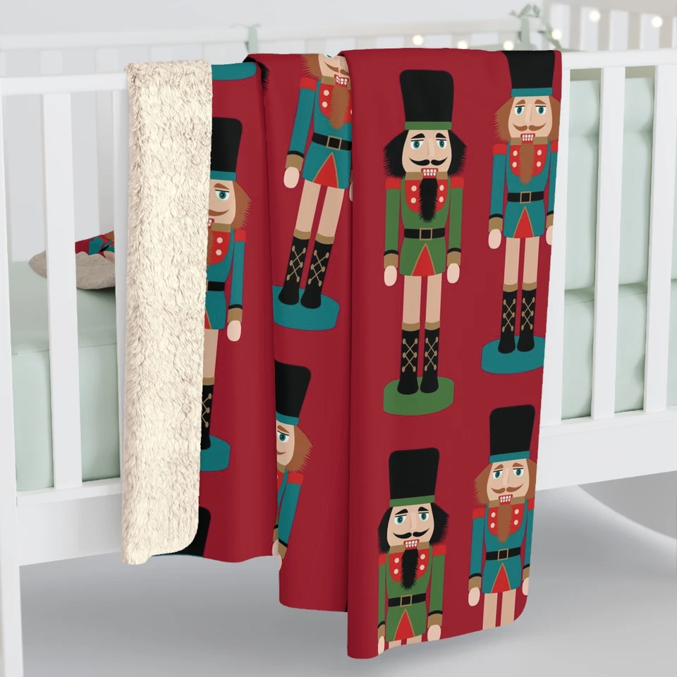 红色德国胡桃夹子图案,舒适夏尔巴羊毛毯,沙发毯 — 第 1/1 张图片