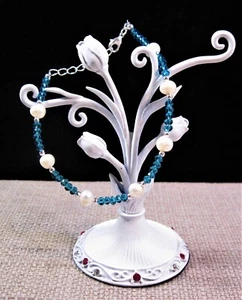 Beautiful 925 Sterling Silver Hydro Swiss Blue Topaz & Pearl Bracelet F88 - Picture 1 of 3