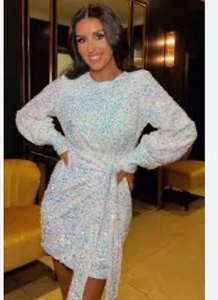 Vestido de lentejuelas blanco para mujer en el estilo talla 6 8 y 10 vestido falda envolvente NUEVO OW50 - Imagen 1 de 8