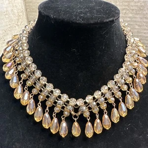 Natasha Crystal Multicolor Glass Beaded Collar Necklace Gold Clear Smoke - Picture 1 of 7