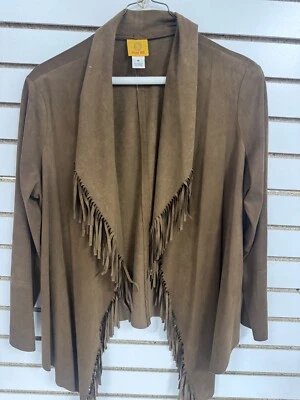 Sz 14 Brown Camel Faux Suede Jacket Fringe Lightweight Ruby Rd. Boho Western BH - Image 1 of 4