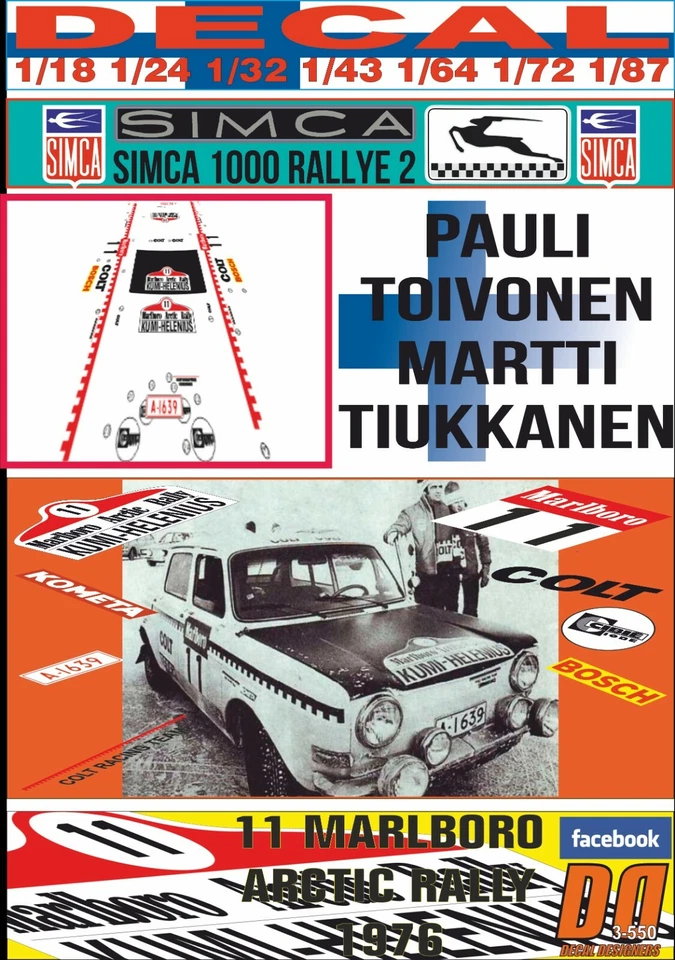 DECAL SIMCA 1000 RALLYE 2 PAULI TOIVONEN ARCTIC RALLY 1976 4th (08) - Image 1 of 1