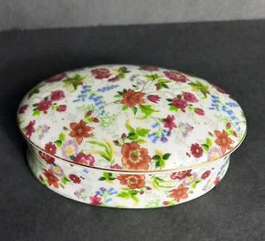 Trinket Box Floral Chintz Formalities by Baum Bros Cottage 6” X 4" Porcelain - Picture 1 of 2