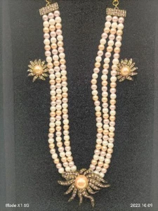 Signed HEIDI DAUS Necklace Earring Set Faux Pink White Pearls Statement Piece  - Picture 1 of 19