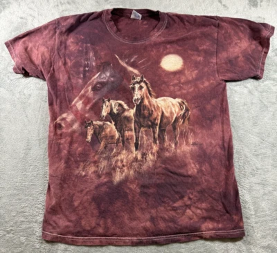Vintage The Mountain Shirt Adult L Maroon Red Horses American Flag - Image 1 of 4