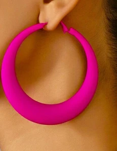 Große Rosa Creolen Fuchsia Neon Pink Hot Pink Große Creolen Quadratisch 2,8" - Bild 1 von 10