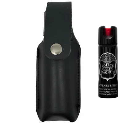 Police Magnum 3oz Safety Lock pepper spray BLACK Holster Belt Clip Security