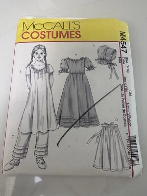 McCalls Early American Costume Pattern M4547 Dress Pantaloon Girls 7-14 Uncut - Image 1 of 2