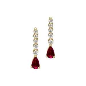 14K Yellow Gold Graduated Diamond and Pear Ruby Drop Earrings - Picture 1 of 1