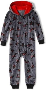 NEW NWT Ninja Print Boy XXL / 16 Soft Fleece 1 Pc Hooded Lounge Pajamas PJ PLACE - Picture 1 of 2
