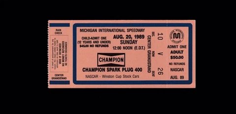 1989 MICHIGAN SPEEDWAY TICKET-CHAMPION 400-RUSTY WALLACE WIN-KODIAK-MILLER LIGHT Cover