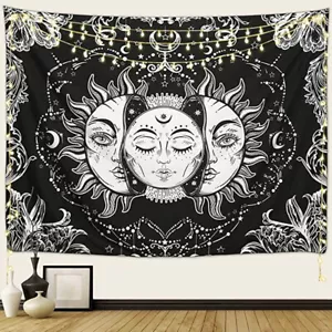 Sun and Moon Tapestry Sun with Stars Psychedelic Mystic Wall Hanging Tapestry - Picture 1 of 7