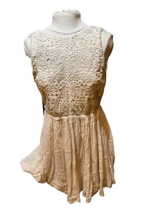 NWT Alya Francesca's Beige Lace and Gauze Lurex Dress Sz L Lined Party Cocktail - Picture 1 of 15