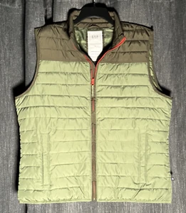 Gap Men's Puffer Vest Large Olive Green Cold Control Lightweight Water Resistant - Picture 1 of 8