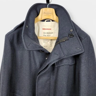 Abrigo para hombre Prada talla US XL IT-52 azul marino mezcla lana-mohair SGA421 Italia Foto 1 de 4