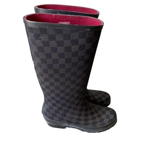 L.L. Bean Gummistiefel Damengröße 6 mittelhohe Regenstiefel schwarz & braun kariert - Bild 1 von 7