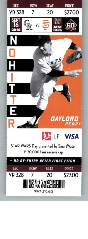 Полный билет Colorado Rockies vs San Francisco Giants 16.09.2018 — Гейлорд Перри - Изображение 1 из 2