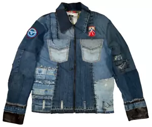 Junker Designs Mens Blue Denim Vintage Patchwork Jacket Custom Rare Patches 3XL - Picture 1 of 17