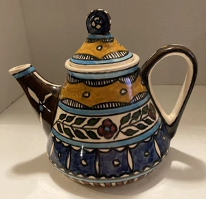 Tea/Coffee Pot Hand Painted Colorful Porcelain With Lid - Picture 1 of 10