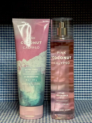 pink cocunut calypso body mist & cream by bath and body works set of 2 in new . - Image 1 of 4
