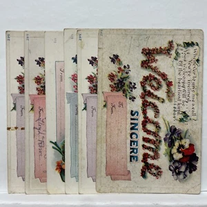 Lot 6 Welcome Sincere Greetings Embossed Flowers Vintage Postcard - Picture 1 of 7