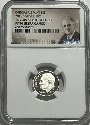 2015 S NGC PF70 Ultra Cameo Silver Proof Roosevelt Dime 10c Portrait Label - Image 1 of 3