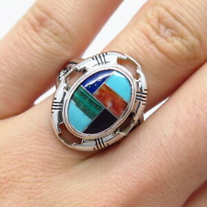 Carolyn Pollack Old Pawn Sterling Silver Turquoise Malachite Lapis Coral Ring 8
