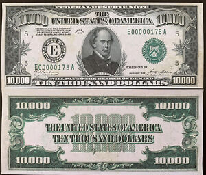 Reproduction United States 1928 $10,000 Bill Federal Reserve Note Copy USA