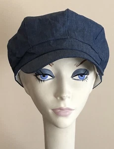 NWT! Lemon • Helen's Hats Cotton Peaked Cap BLUE DENIM Look Fabric • Lined - Picture 1 of 2