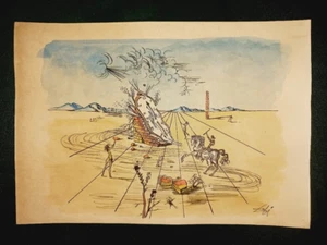 Salvador Dali drawing and painting on old paper signed stamped vintage - Picture 1 of 3