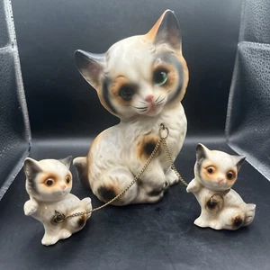 Vintage Calico Cat with chained kittens. Green Eyes - Victor Japan - Picture 1 of 13