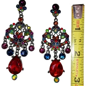 Vintage Boho Style Träne Tropfen Chandelier Ohrringe, mehrfarbige Glas Strass - Bild 1 von 3