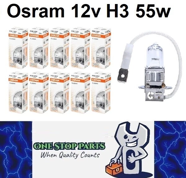 10 x Osram 12v H3 55w Halogen Clear Globes 3200k Classic 64151 (10pcs) - image 1 of 4