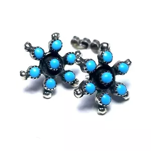 Pendientes Zuni Plata Esterlina Turquesa Ojos de Serpiente Pequeño Punto Firmado DF 925 DE COLECCIÓN - Imagen 1 de 8