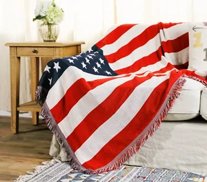 Vintage American National Flag Woven Blanket 63x51 Full Size Ultra Soft Thick - Picture 1 of 11