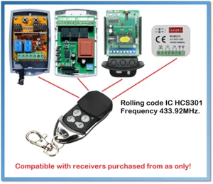 Ersatz Fernbedienung Rolling Code 433,92MHz. (Für bei uns gekaufte Receiver) - Bild 1 von 2