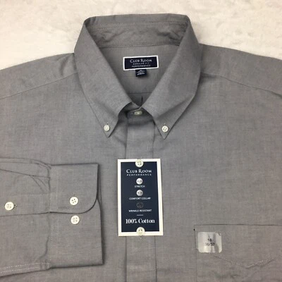 Club Room Dress Shirt Mens 18-36/37 Gray Wrinkle Resistant Stretch NWT! - Image 1 of 4