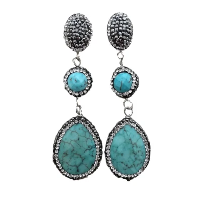 Brincos de macarsita azul turquesa preto lágrima - Imagem 1 de 4