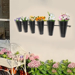 Wall-mounted Flower Stand Planter Holder Wall Hanging Metal Shelf With 6 Buckets - Picture 1 of 15