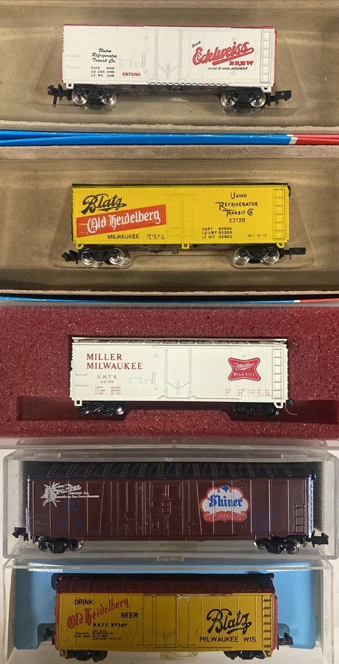 n scale Reefer Box Car Edelweiss Shiner Miller Blatz Heidelberg beer 5-pack Set - Image 1 of 1