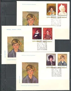 ROMANIA 1984, FAMOUS PAINTINGS, CHILDREN Scott 3222-3227 on 3 FDC's  - Picture 1 of 1