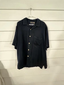 Pre Owned Nat Nast 100% Silk Navy Blue Button Up Shirt embroidery Size L Y881B - Picture 1 of 16
