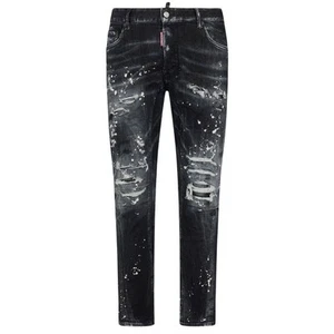 Dsquared2 Tidy Biker Jean Paint Splash Reinforced Ripped Black Jeans - Picture 1 of 4