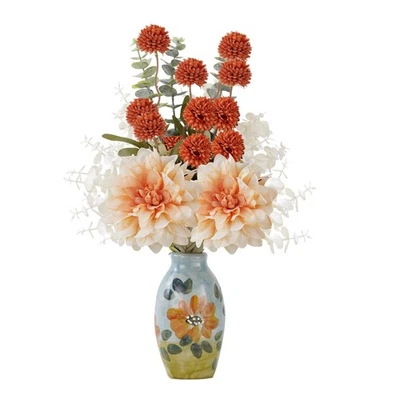 Flores Falsas con Jarrón Pequeño Pintado a Mano, 17" Champagne Flores Artificiales Bo... Foto 1 de 4