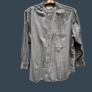 VTG FieldMaster Shirt Mens XL Band Collar Stripe Button Up Casual Shirt Jacket - Picture 1 of 18