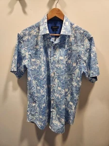 Bugatchi Shirt Mens Short-Sleeve Button-Up Leaf Print Cotton, Small, Shaped Fit - Picture 1 of 5