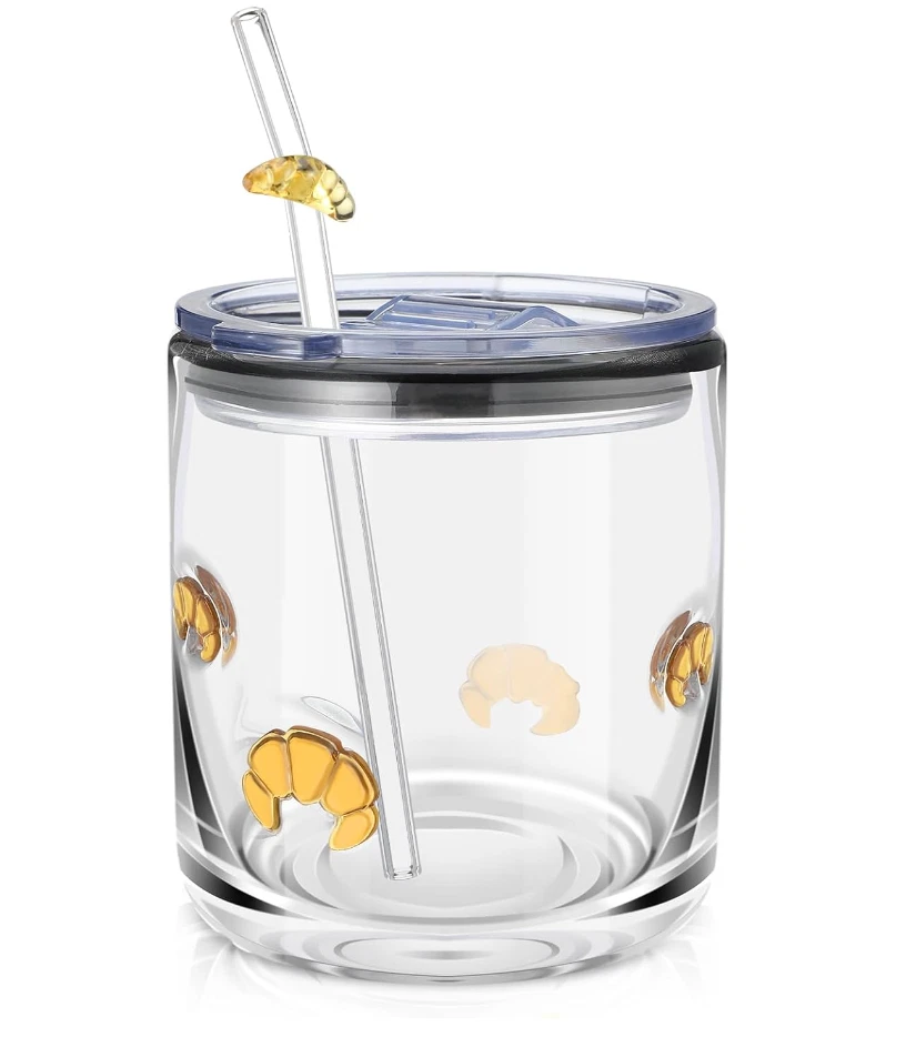 Croissant de vidrio de jugo Anthropologie Icon marrón transparente 17 OZ soplado a mano nuevo Foto 1 de 1